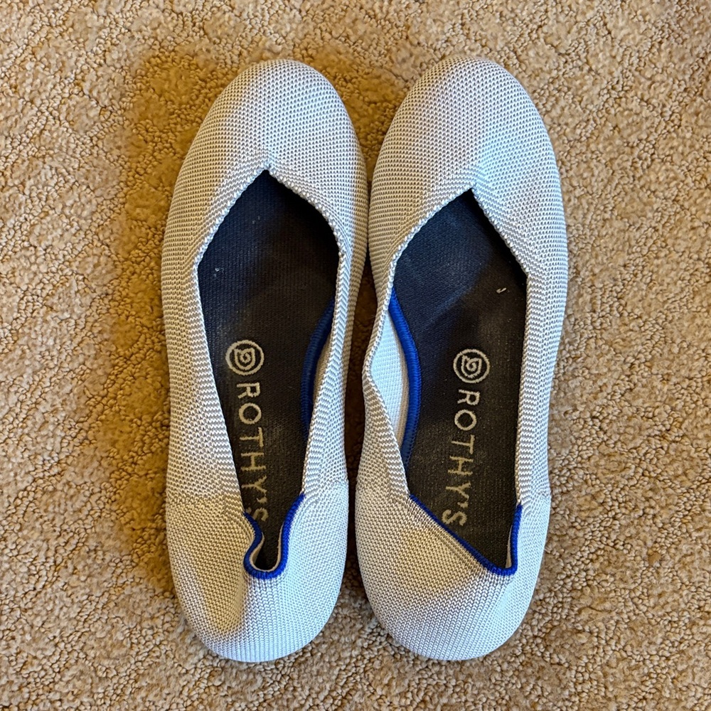 Rothy's The Flat Flax Gray Birdseye Electric Blue Round Toe Ballet Shoes